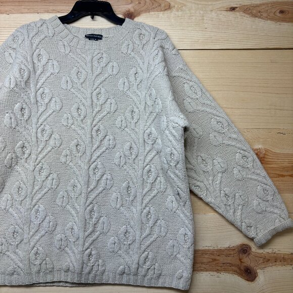 Vintage Banana Republic Sweater Mens Medium Cream Wool Fisherman Chunky Knit - Picture 1 of 13